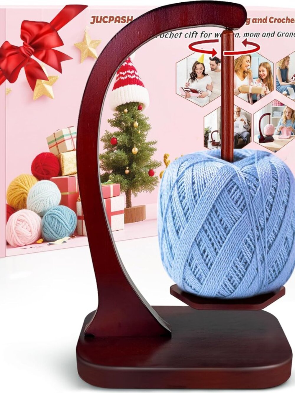 Yarn Holder for Crocheting with Magnetic Spin, Crochet Gifts, Brown